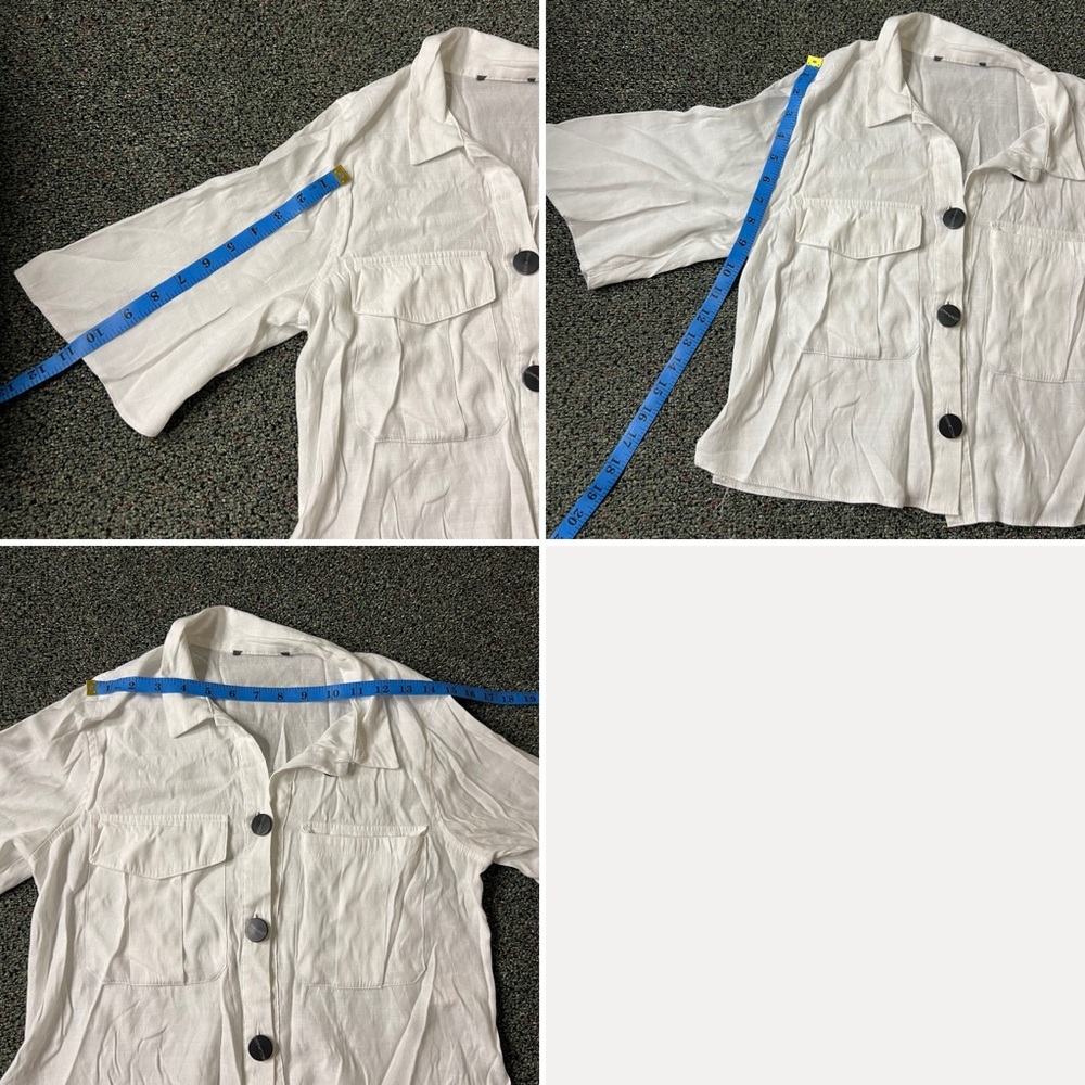 PRIMARK White Short-Sleeve Oversize Boxy Button Down Blouse Top Collar T-Shirt S - Picture 15 of 16